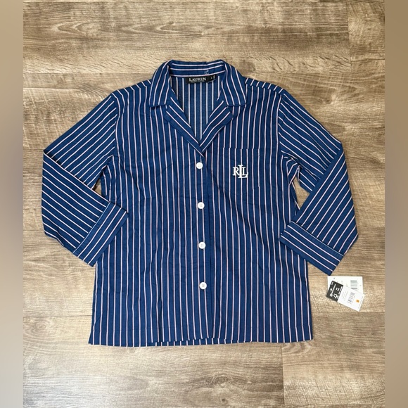 Lauren Ralph Lauren Dark Blue Stripe Monogram Pajamas women’s size small - Picture 3 of 9